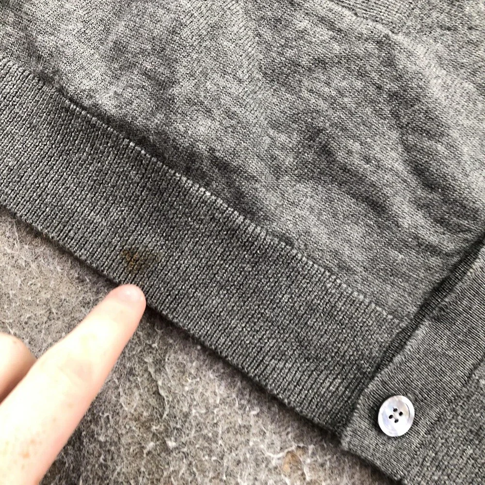 Brooks Brothers Sweater Mens XL Gray Merino Wool V Neck Button Cardigan Knit